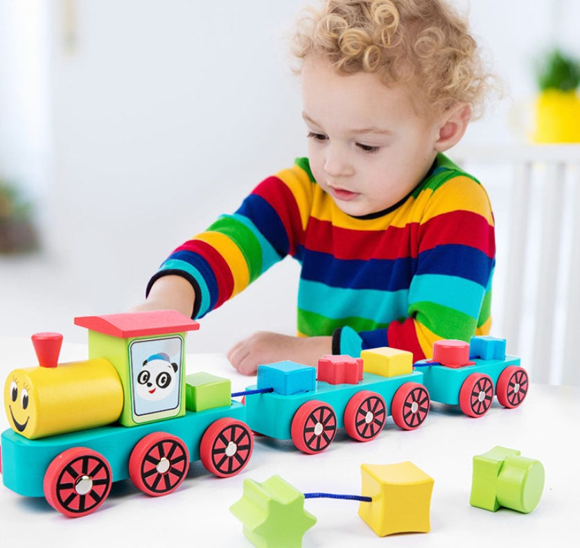 Children's Educational Train Blocks Classic Wood Train-wooden Toys Shape Sorters And Stackable Wooden Blocks