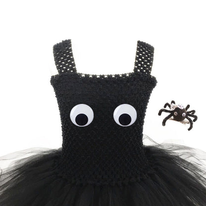 Girls Dress Net Yarn Tutu Skirt Halloween Spider Suit