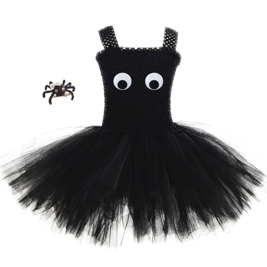 Girls Dress Net Yarn Tutu Skirt Halloween Spider Suit