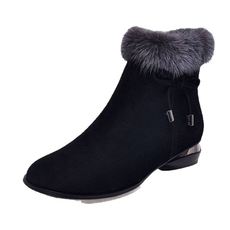 New Fleece Lined Round Toe Short Boots For Women