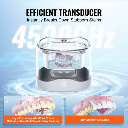 Ultrasonic Cleaner,45kHz Ultrasonic Cleaner For Denture Cleaner, Retainer Cleaner, Mouth Guard Cleaner