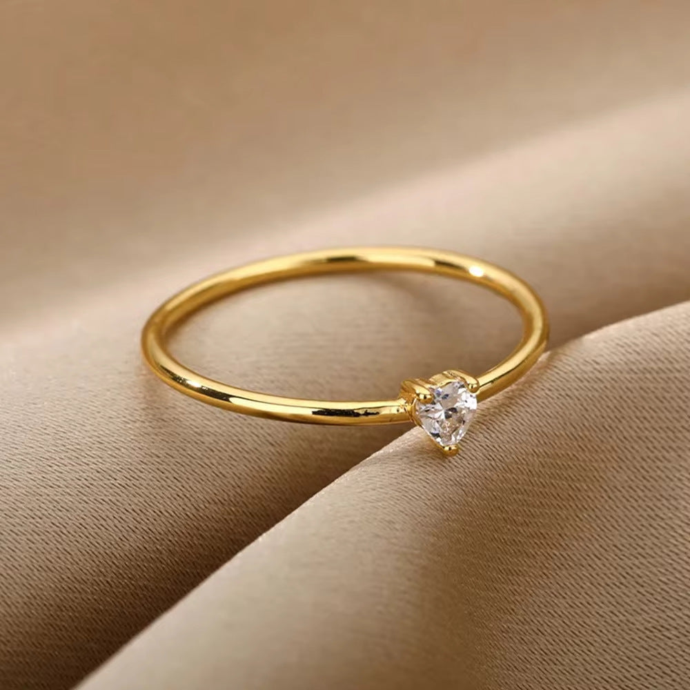 Women's Simple Copper Plating 18K Gold Advanced Zircon Stacked Ring