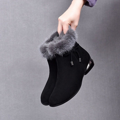 New Fleece Lined Round Toe Short Boots For Women