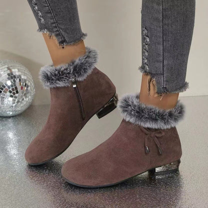 New Fleece Lined Round Toe Short Boots For Women