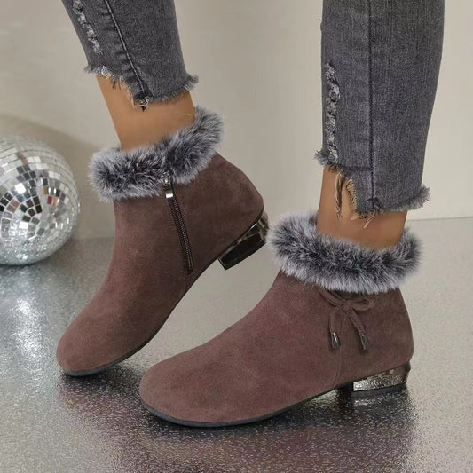 New Fleece Lined Round Toe Short Boots For Women